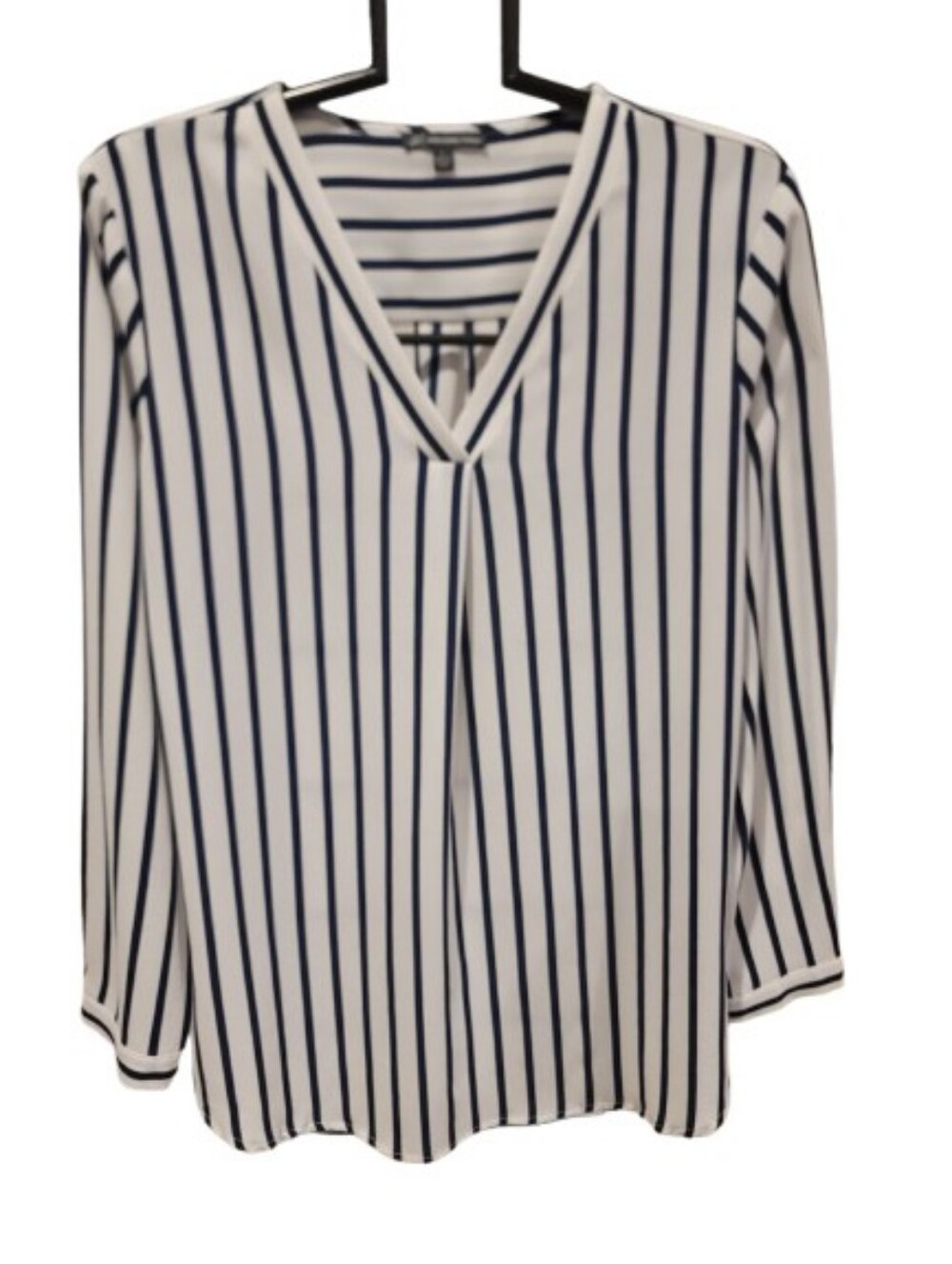 Adrianna Papell White and Navy Vertical Stripe V-Neck Blouse Large - Picture 3 of 11